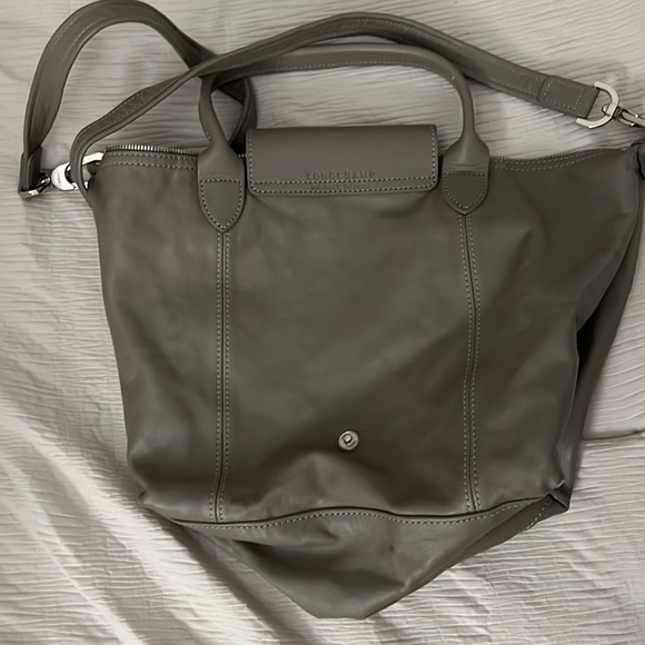 ⭐️Longchamp Crossbody Tote All Leather Le Pliage Cuir Classic Gray with Strap - Picture 8 of 8